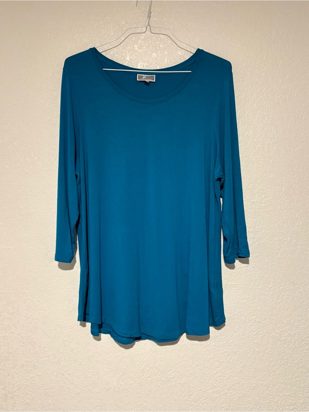 JM Collection Teal Scoop Neck 3/4 Sleeve Flowy Top